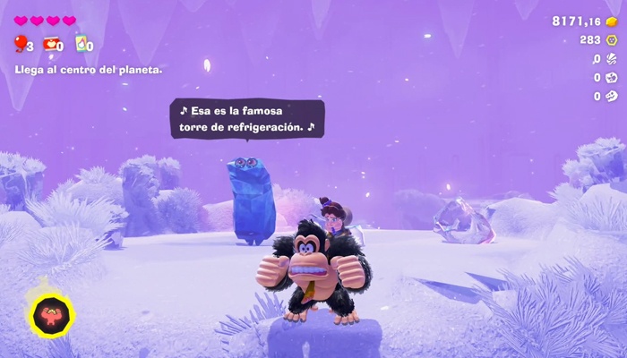 Donkey Kong Bananza montaña helada nieve