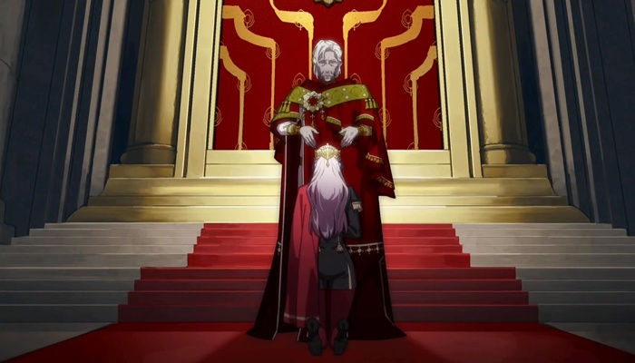Edelgard o Rhea Fire Emblem: Three Houses coronación emperatriz CG